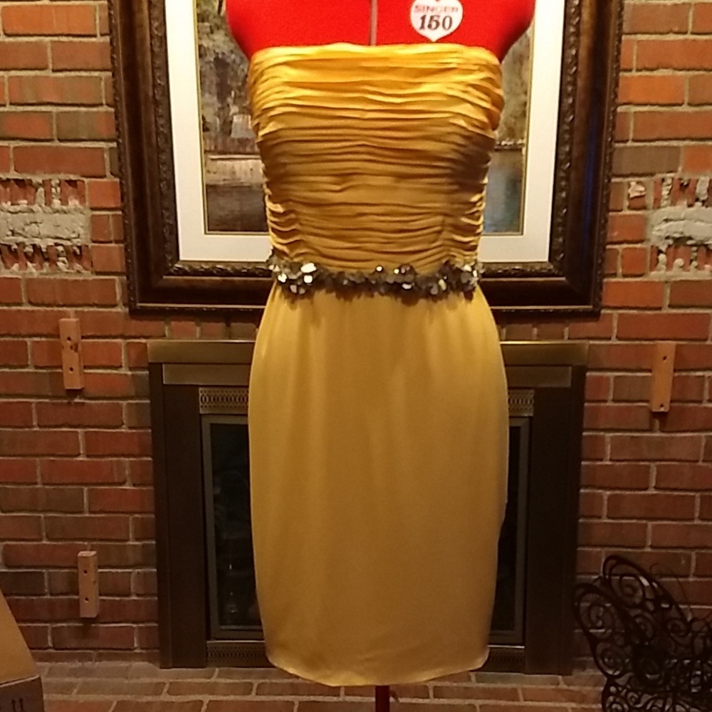 Robert Rodriguez Sz 12 yellow silk strapless dress